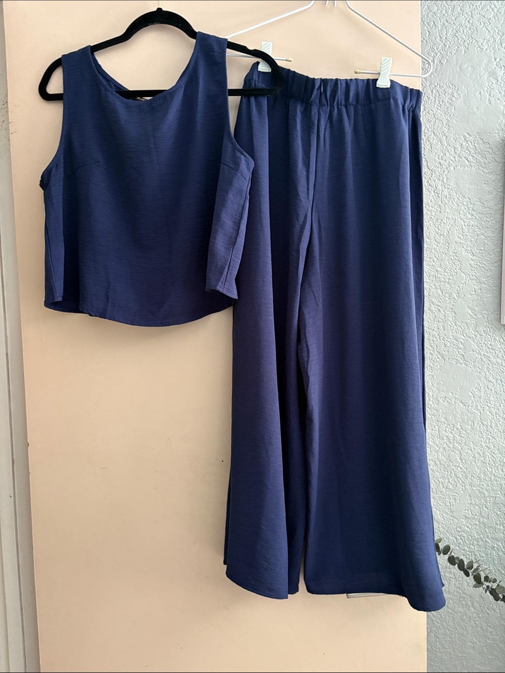 Wide Leg Navy Two-Piece Set - Women Pants & Jumpsuits
